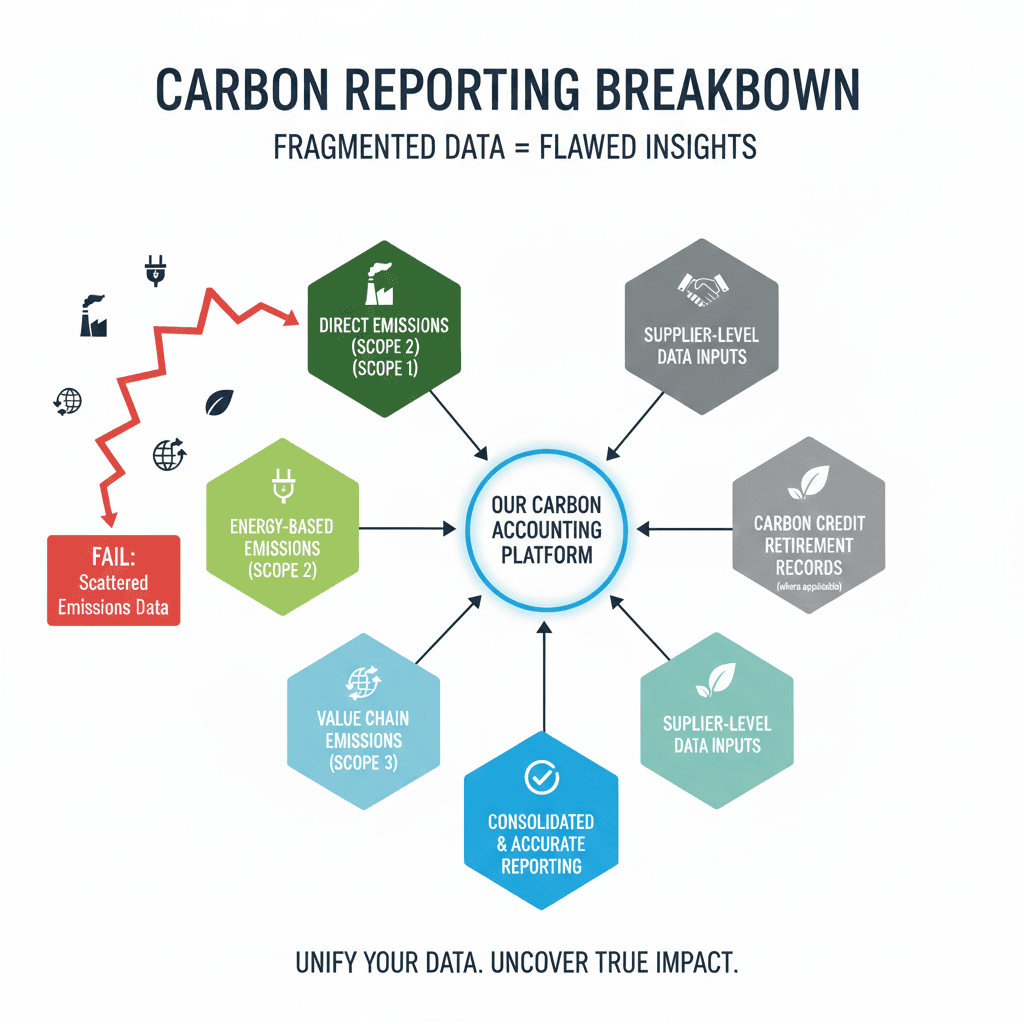 Carbon Reporting Breakdown - Fragmented Data vs Consolidated Platform