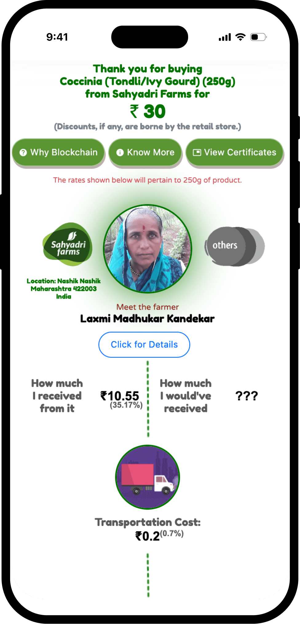 World's only project with complete price transparency: know how much farmer gets!